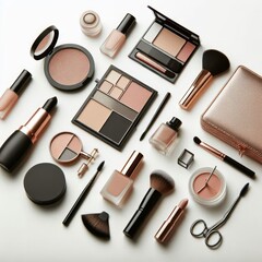 детализированные аксессуары для макияжа, минимализм на белом фоне
