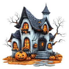 Fototapeta premium Halloween Spooky Haunted House isolated on a transparent background