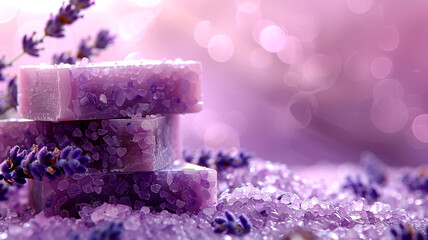 Crafting elegant handmade lavender soap with vibrant purple crystals in a serene setting