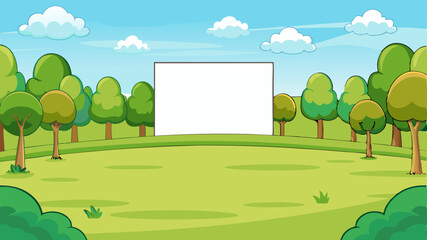 Blank meadow landscape scene with many trees vector illustration