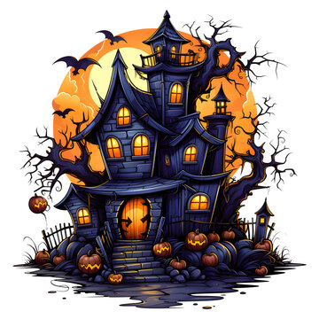 Halloween Spooky Haunted House isolated on a transparent background