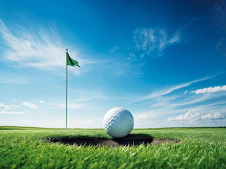 Obraz premium Closeup of Golf Ball on Green Fairway