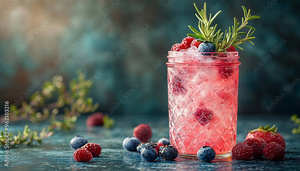Poster refreshing summer drink with fresh raspberry and ice generated by ai