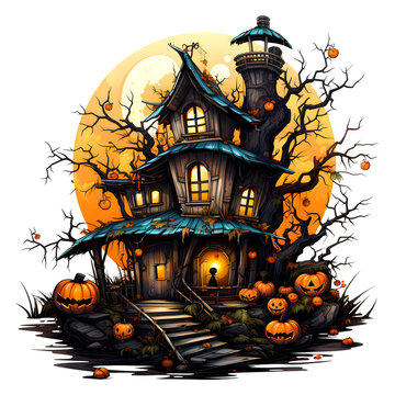 Halloween Spooky Haunted House isolated on a transparent background
