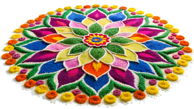 Festive colorful rangoli design, cut out transparent