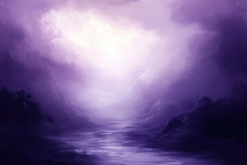 Naklejka premium A River Flowing Through a Purple Misty Mountain Valley