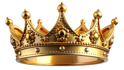 Shiny golden crown with intricate design details, cut out transparent