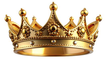 Shiny golden crown with intricate design details, cut out transparent