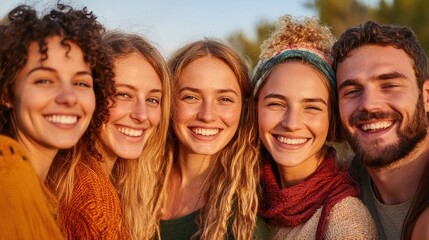 Obraz premium Tech-Free Connection: Diverse Friends Embracing Joy and Connection on a Digital Detox Retreat in a Multilayered Nature Lodge