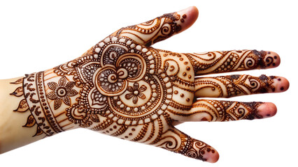Obraz premium Intricate henna designs on a hand in daylight, cut out transparent