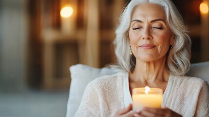 Serenity in Candlelight: Portrait of a Latina Woman Meditating Peacefully in a Tranquil Space