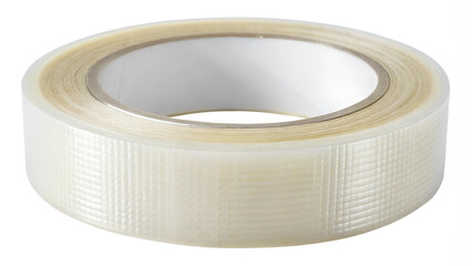 Clear adhesive tape roll on white background, cut out transparent