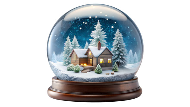 Winter snow globe featuring a cozy farmhouse, cut out transparent - Powered by Adobe
