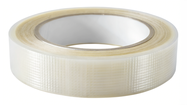 Clear adhesive tape roll on white background, cut out transparent