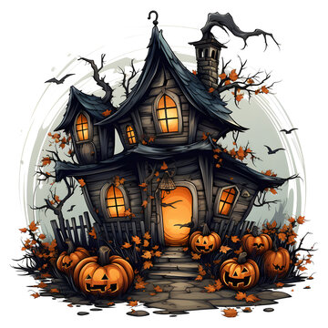 Halloween Spooky Haunted House isolated on a transparent background