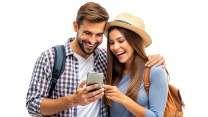 Happy couple enjoying a moment together outdoors, cut out transparent