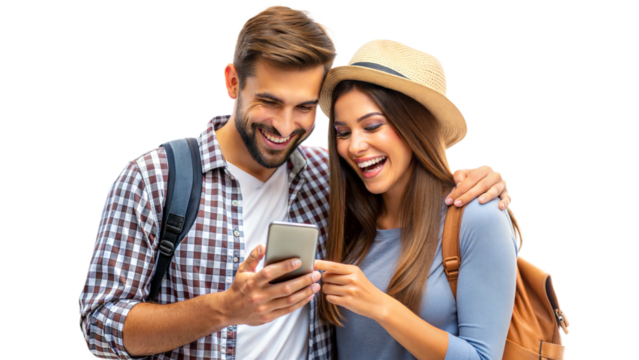 Happy couple enjoying a moment together outdoors, cut out transparent - Powered by Adobe