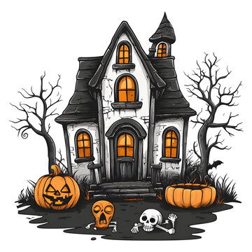 Halloween Spooky Haunted House isolated on a transparent background