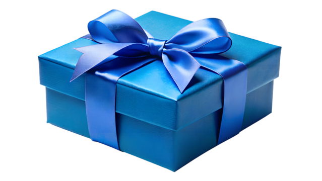 Blue gift box with ribbon for occasions, cut out transparent