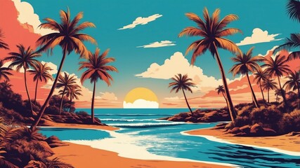 Obraz premium Illustration exotic beach pop art style