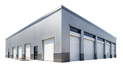 Modern warehouse with loading bays, cut out transparent