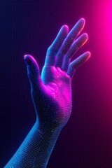 Obraz premium Digitized hand connecting to a virtual grid side view representing the seamless blend of physical and digital worlds robotic tone complementary color scheme