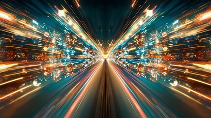 Fototapeta premium A kaleidoscope of light streaks from vehicles on the highway, reflecting the motion and excitement of the road 