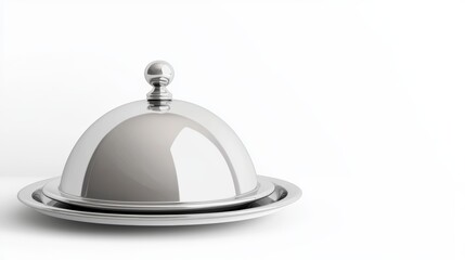 Obraz premium Floating cloche and platter, stainless steel texture, isolated on white, 3D illustration