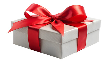 Obraz premium Red ribbon gift box ready to celebrate, cut out transparent
