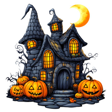 Halloween Spooky Haunted House isolated on a transparent background