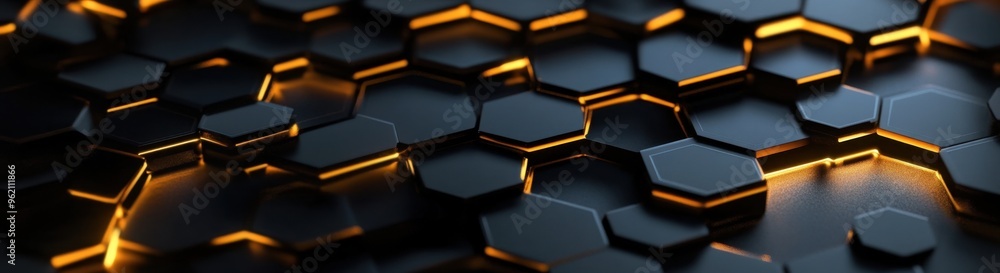 Poster dark background with a gold hexagon pattern, a luxury-style banner design generative ai