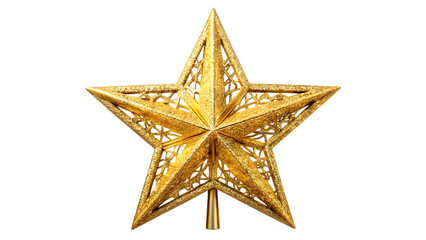 Golden star tree topper for festive celebrations, cut out transparent