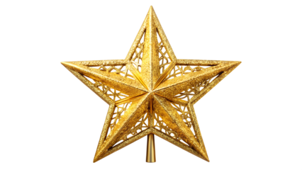 Golden star tree topper for festive celebrations, cut out transparent
