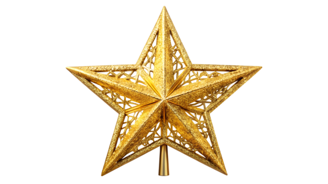 Golden star tree topper for festive celebrations, cut out transparent