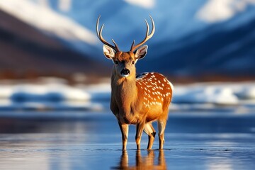 Obraz premium Northern Whale Deer, mystical creature, a symbol of unity represents the harmony between land and sea, the cold and life, the mystical and the real