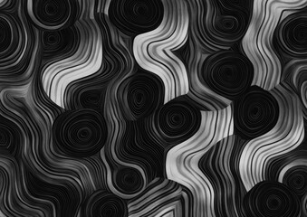 Black and white pattern flat illustration with abstract smooth lines.