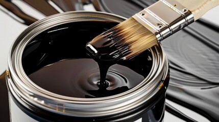 Black Paint Dripping From a Paintbrush, Paint Can, Dripping, Liquid, Brush