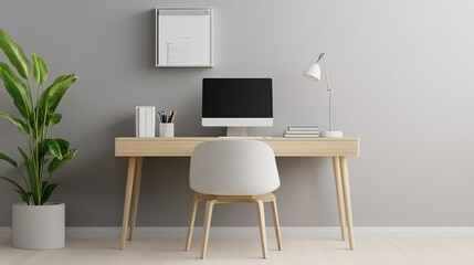 Minimalist home office with compact furniture, neutral colors, and minimal decor, perfect for remote work