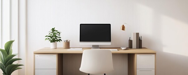 Minimalist home office with compact furniture, neutral colors, and minimal decor, perfect for remote work