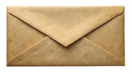 Classic brown envelope resting on a flat surface, cut out transparent