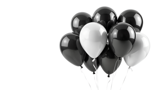B&W balloons for celebration event, cut out transparent