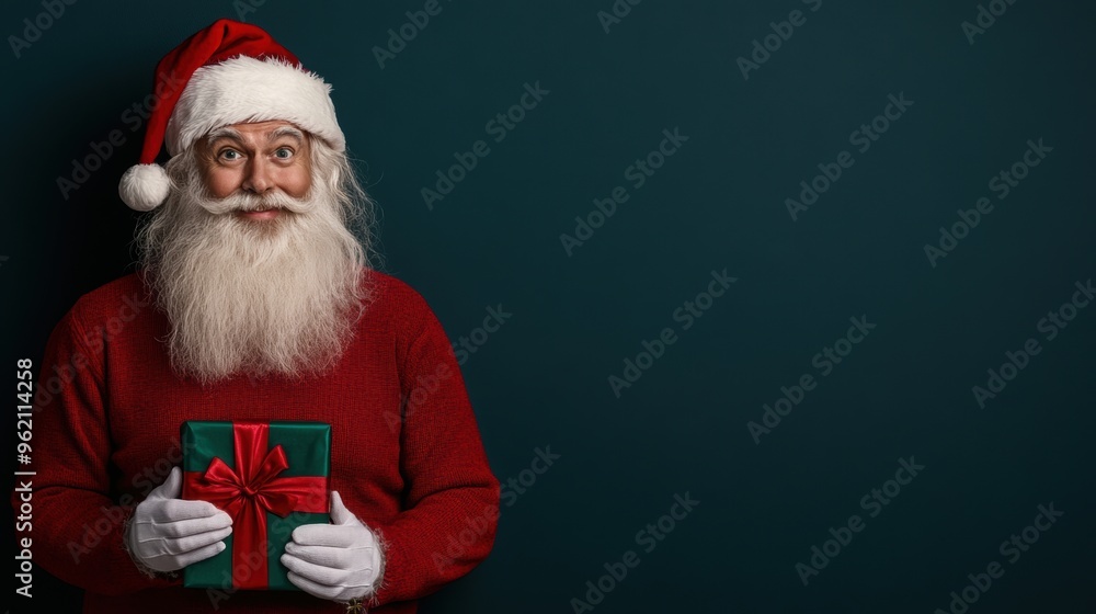 Sticker a santa claus holding a gift box in his hands, ai