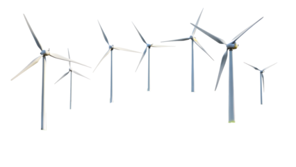 Wind turbines harnessing clean energy, cut out transparent