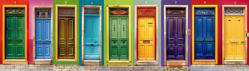 Rainbow Row of Doors A Colorful Street Scene, Lisbon, Portugal, architecture, doorway, street