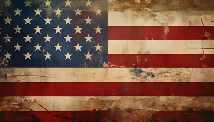 Weathered USA Flag on Grunge Background Illustration - Patriotic Symbolism and Distressed Texture for Vintage American Themes