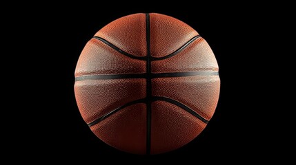 Fototapeta premium A spherical object used in the sport of basketball, typically made of leather or rubber and inflated with air, is depicted against a black background.