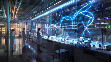 High-Tech Genomics Lab with AI-Powered Systems Analyzing Genetic Data