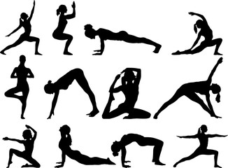 silhouettes of yoga poses,set of yoga poses