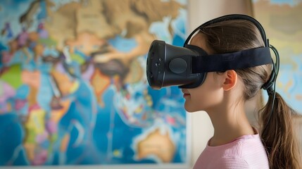 Teacher using virtual reality to teach geography