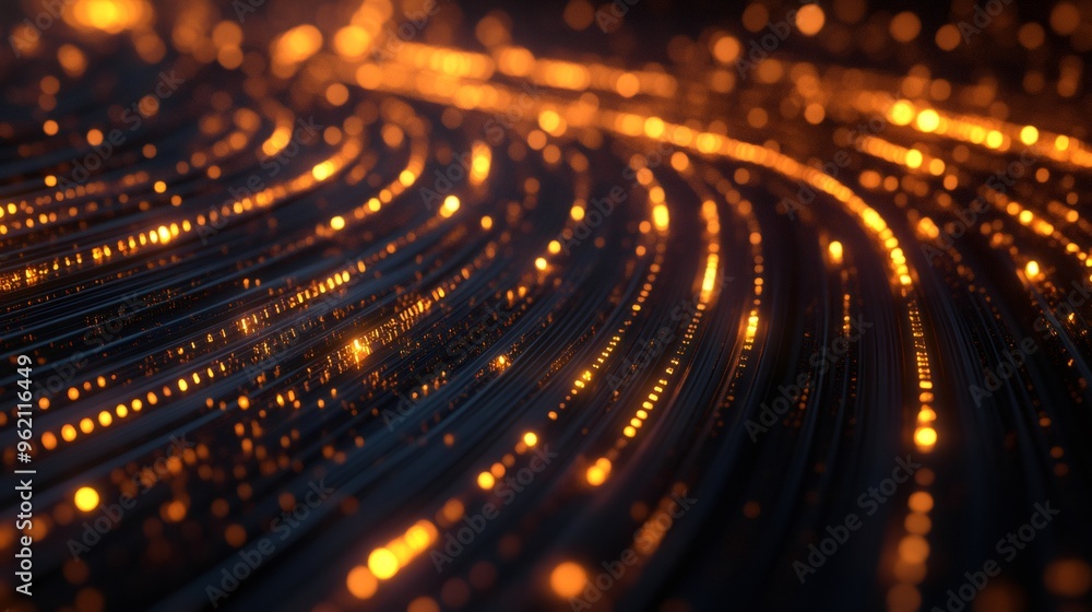 Aufkleber abstract background of glowing lines and bokeh lights on black.